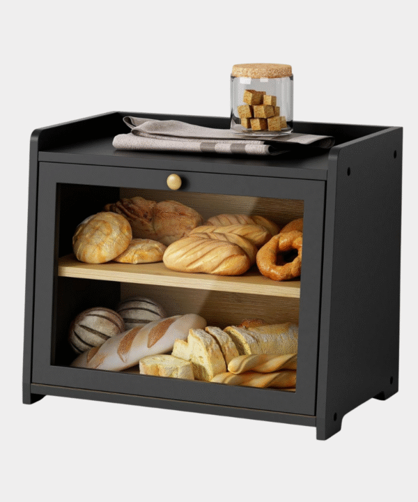 Black Bread Box for Kitchen Countertop
