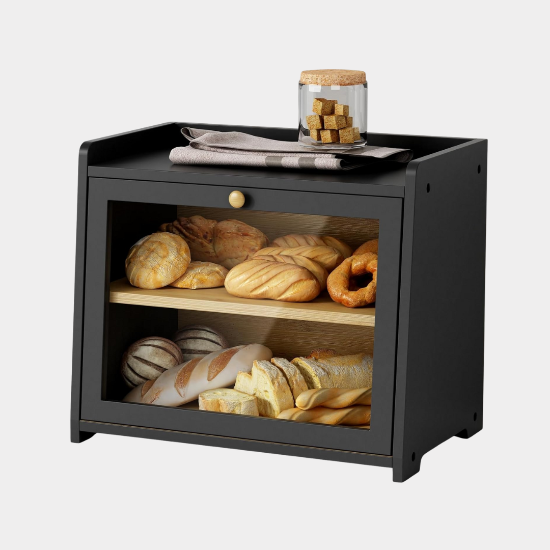 Black Bread Box for Kitchen Countertop